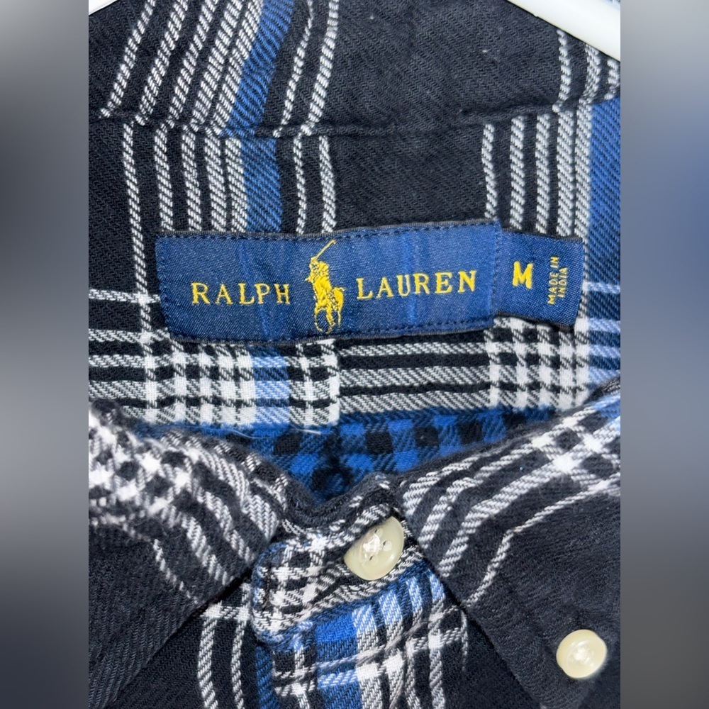 RALPH LAUREN Mens M DOUBLE FACED PLAID SPORT SHIRT Blue Black COTTON​​ - Picture 10 of 11